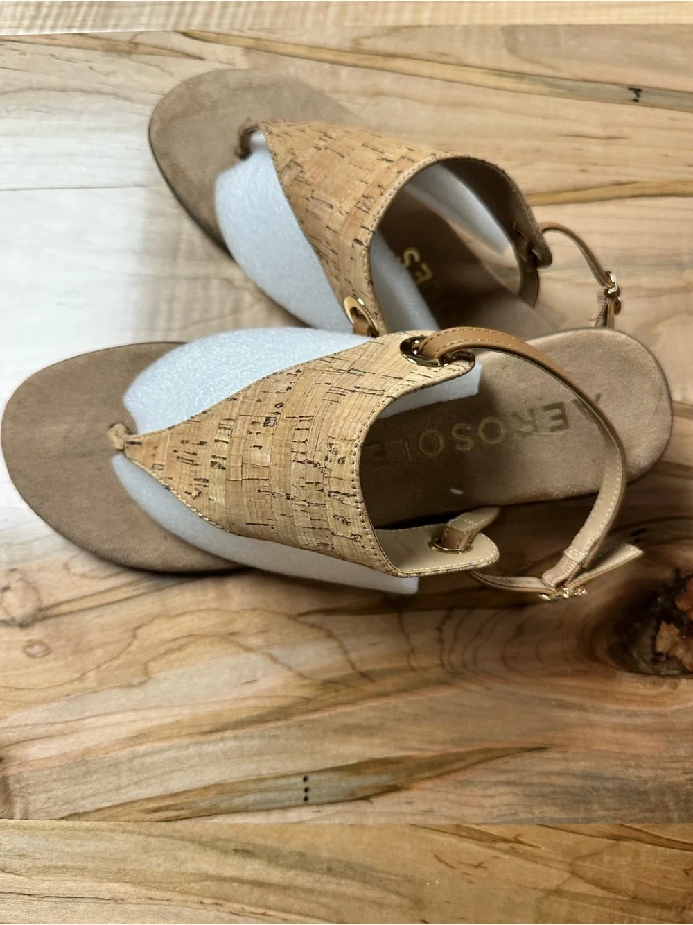 Cork Accent and Tan Thong Sandals